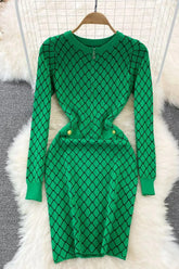 Robe pull tricotée géométrique élégante, robe portefeuille pour femme